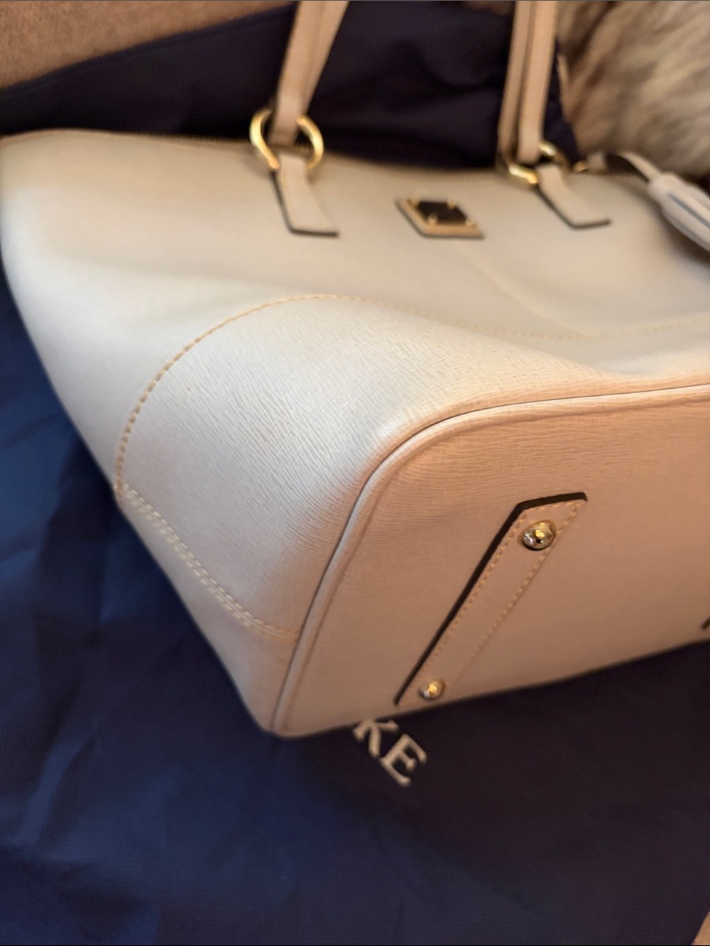 Dooney & Bourke Beige Saffiano leather Tobi Tote with Tassel & dust bag. - Picture 7 of 10